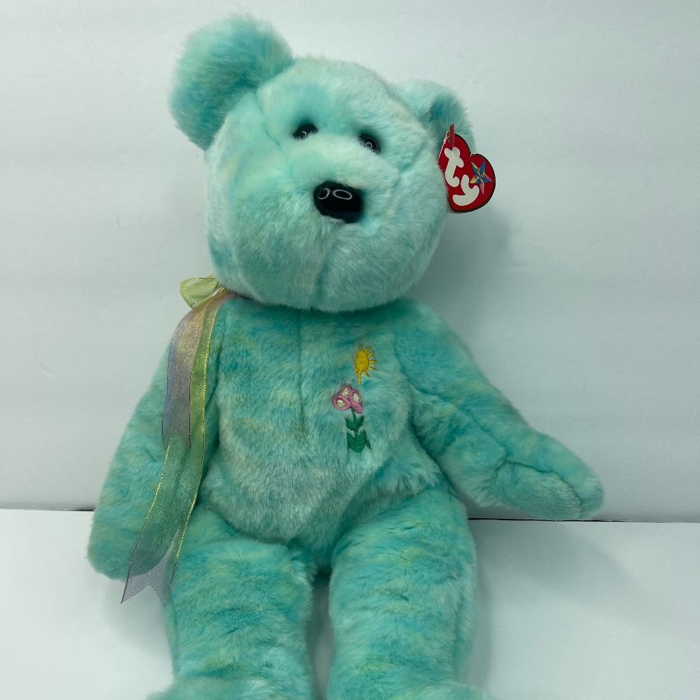 TY Beanie Buddy Ariel the Teal Bear Plush 13.5 Inch vintage- With Heart Tag